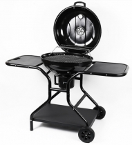 24'' Outdoor Camping Garden Portable Barbeque Round Portable Charcoal Trolley BBQ Grill with Side Table